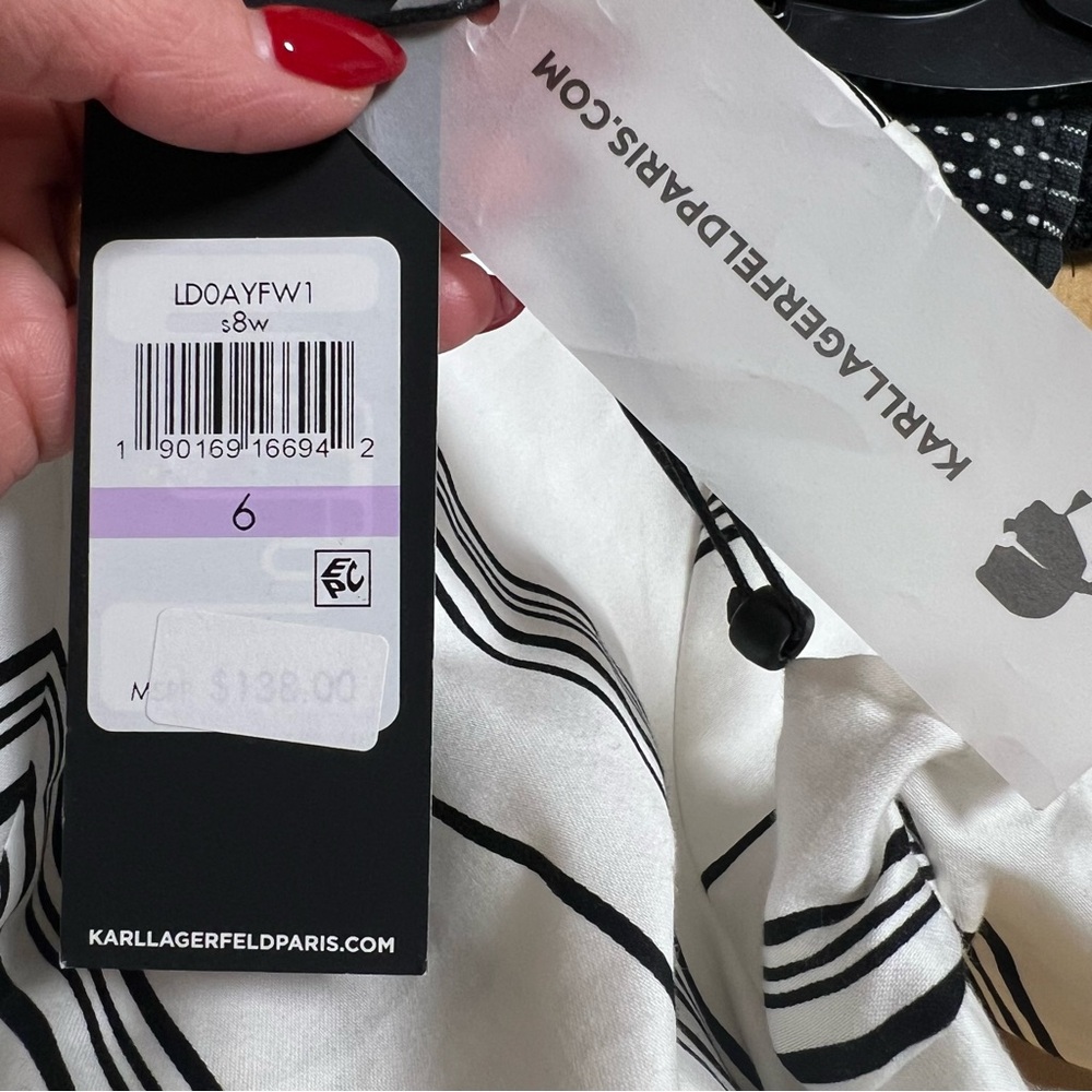 Karl Lagerfeld Paris Chevron Striped Belted Midi Dress Black & White Size 6 NWT - Picture 12 of 14
